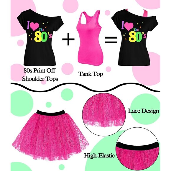 80s Costume Women Set Polyester Various Accessories for Retro Party - Picture 3 of 7